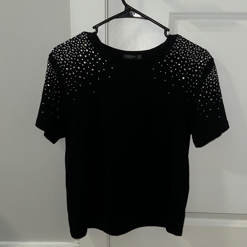 Stradivarius Black Studded Short Sleeve Top